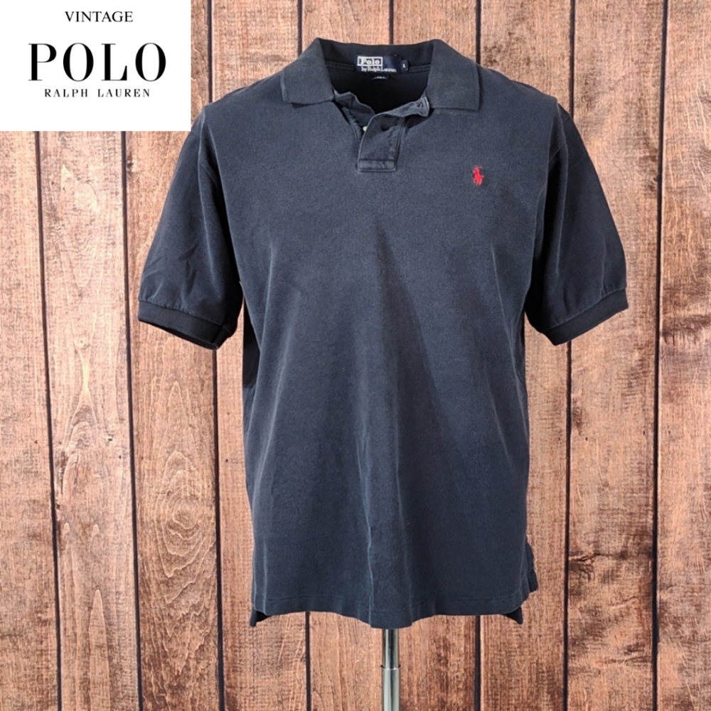 Vtg Black Heavy Mesh Knit Men's Polo With Red Pony Excellent Condition
